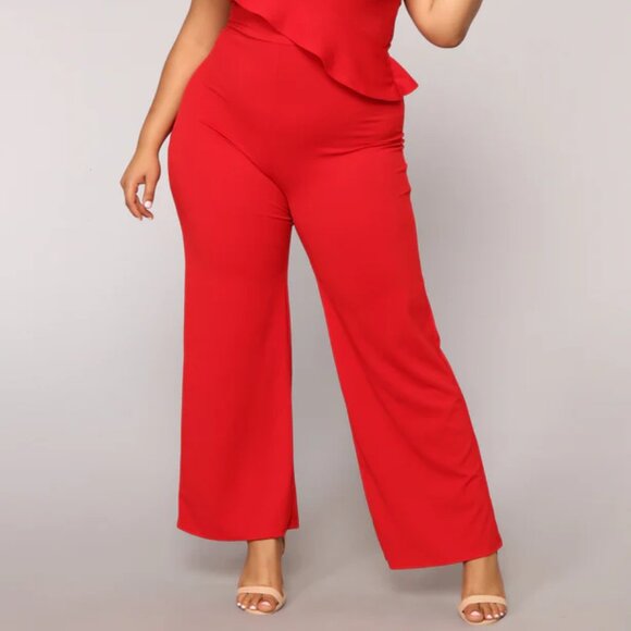 NOVALUXE Ruffle Detail Spaghetti Strap & Tank Shoulder Red Jumpsuit Wide Leg 1X - Picture 4 of 6